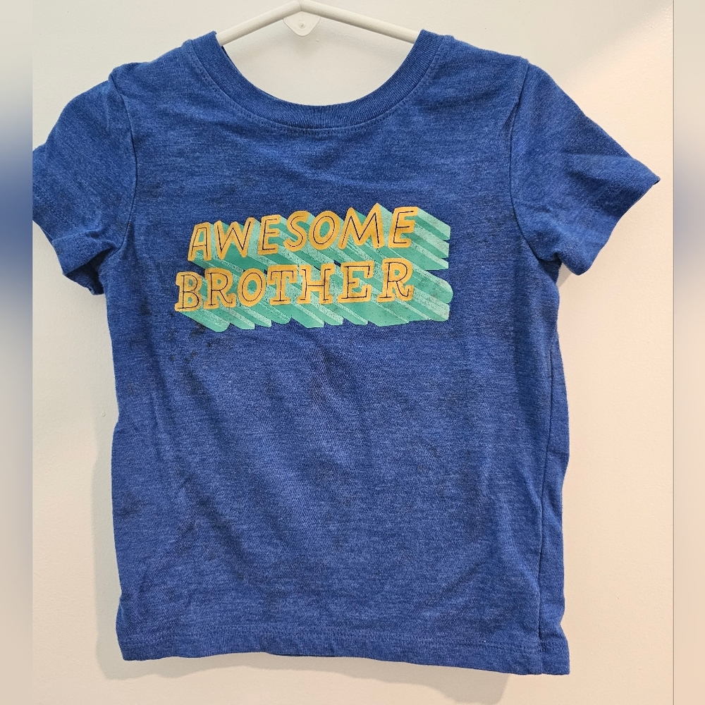 2T Blue Kids T-Shirt Awesome Brother Graphic Tee Siblings Summer Play Clothes